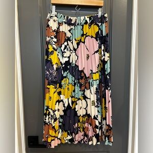 Yellow and Pink Pleated Midi A-Line Skirt